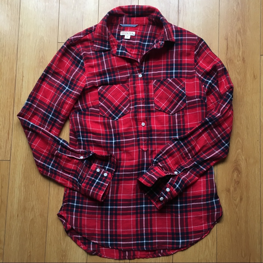 Red Paid Long Sleeve Top